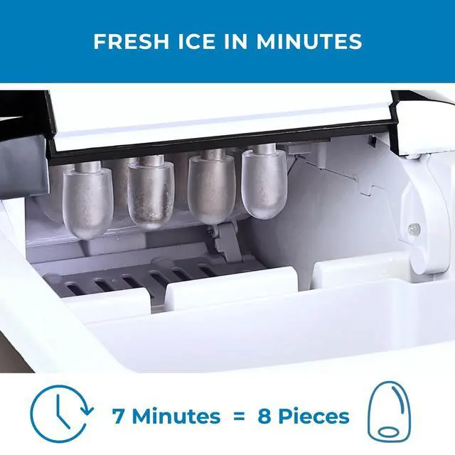 Alt view image 5 of 7 - Countertop Ice Maker Machine with Handle 26lbs in 24Hrs Black | 8 Ice Cubes Ready in 7 Mins, Ice Makers with Basket and Scoop, maquina para hacer hielo Black for Home/Kitchen/Camping
