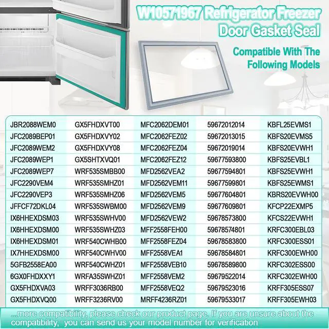 Alt view image 6 of 7 - Upgarded W10571967, W10443320 Refrigerator Freezer door gasket Compatible with Whirlpool Freezer, 23" x 34.5" Freezer gasket seal for Kitchen-Aid Refrigerator KFCS22EVMS4, IX6HHEXDSM00, WRF535SMBM00