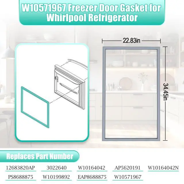 Alt view image 5 of 7 - Upgarded W10571967, W10443320 Refrigerator Freezer door gasket Compatible with Whirlpool Freezer, 23" x 34.5" Freezer gasket seal for Kitchen-Aid Refrigerator KFCS22EVMS4, IX6HHEXDSM00, WRF535SMBM00