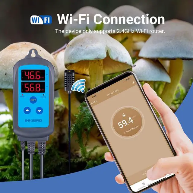 Alt view image 3 of 7 - Digital Wi-Fi Humidity Controller IHC-200 Dual Outlet Pre-Wired Humidistat for Mushroom Growing Curing Meat Reptile Greenhouse Support Humidifier Dehumidifier Fan iOS&Andriod