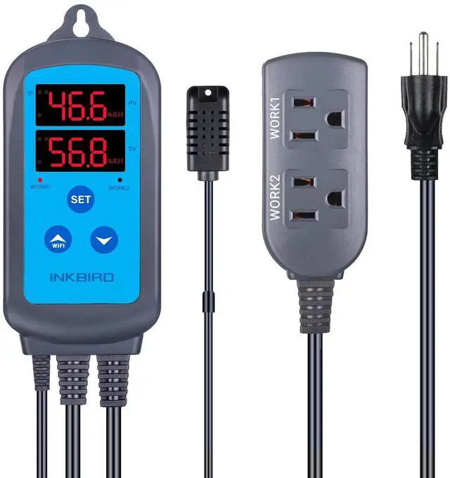 Main image of Digital Wi-Fi Humidity Controller IHC-200 Dual Outlet Pre-Wired Humidistat for Mushroom Growing Curing Meat Reptile Greenhouse Support Humidifier Dehumidifier Fan iOS&Andriod