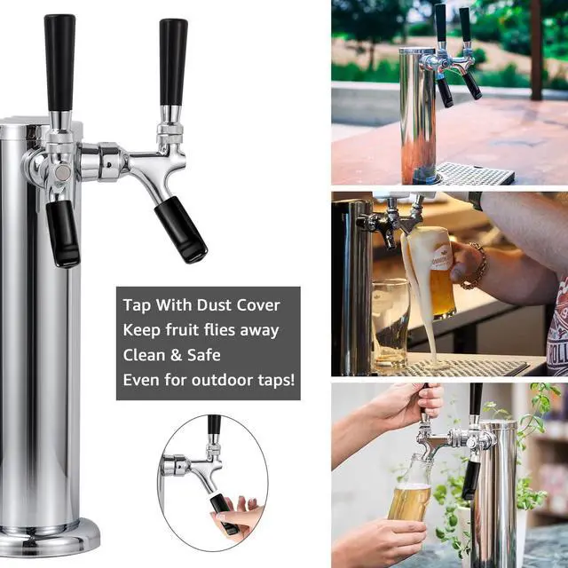 Alt view image 6 of 7 - Kegerator Tower Dual Faucet, 3" Beer Tower Double Tap Dispenser | Stainless Steel Tower Brass Faucet Stainless Core with Pre-assembled Lines Kegerator Parts, Keg Tower Beer Keg Tap for Brew