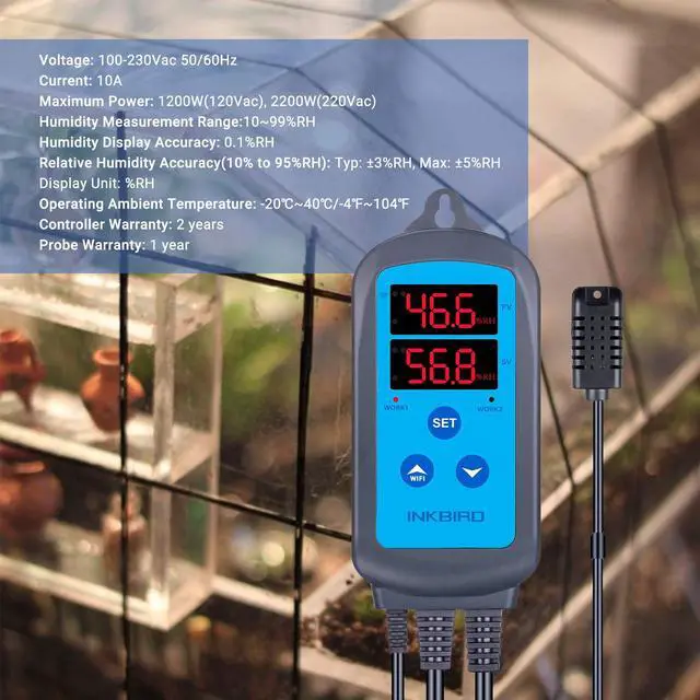 Alt view image 7 of 7 - Digital Wi-Fi Humidity Controller IHC-200 Dual Outlet Pre-Wired Humidistat for Mushroom Growing Curing Meat Reptile Greenhouse Support Humidifier Dehumidifier Fan iOS&Andriod