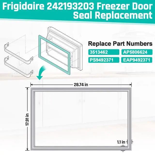 Alt view image 2 of 7 - Upgraded 242193203 Refrigerator Freezer Door Gasket for Frigidaire Kenmore Crosley Freezer Door Seal Replacement Parts FFHI1831QP6, FFHT1814QW0, 17.91*28.74 Refrigerator Door Gasket Seal