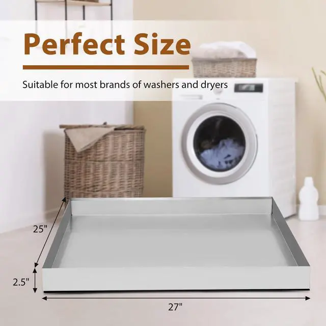 Alt view image 2 of 7 - Upgraded 27" x 25"×2.5" 304 Stainless Steel Washing Machine Drip Pan | Heavy Duty Washer Drip Tray with Anti-slip Bottom Pad-Free with this Multi-Purpose Washer Drip Pan