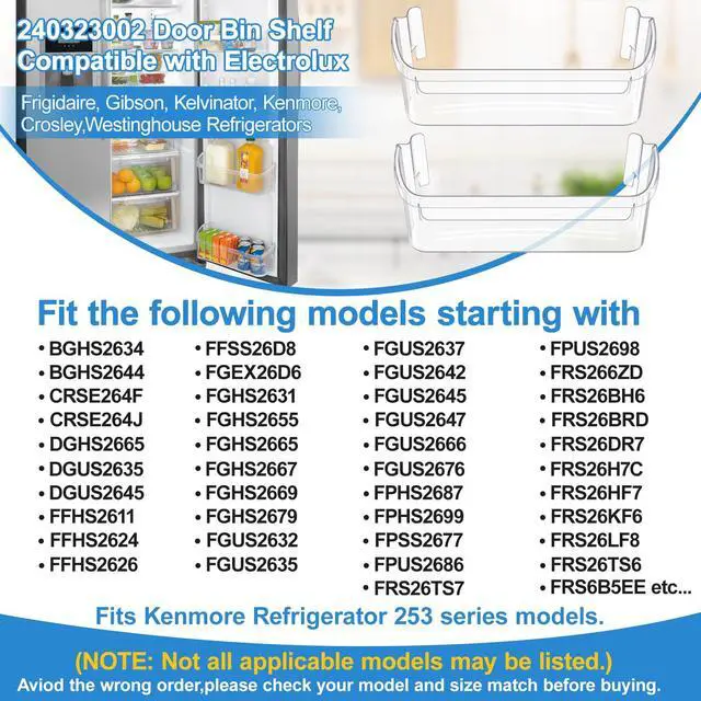 Alt view image 5 of 7 - 240356402 Refrigerator Door Bin and 240323002 Door Shelf Compatible with Frigidaire Refrigerator Door Shelf Replacement Parts FGHS2631PF4A FGHS2655PF5A FGUS2642LF2 FGHS2631PF2 Fridge Door Shelf(4 PCS)
