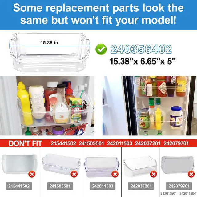 Alt view image 3 of 7 - 240356402 Refrigerator Door Bin and 240323002 Door Shelf Compatible with Frigidaire Refrigerator Door Shelf Replacement Parts FGHS2631PF4A FGHS2655PF5A FGUS2642LF2 FGHS2631PF2 Fridge Door Shelf(4 PCS)