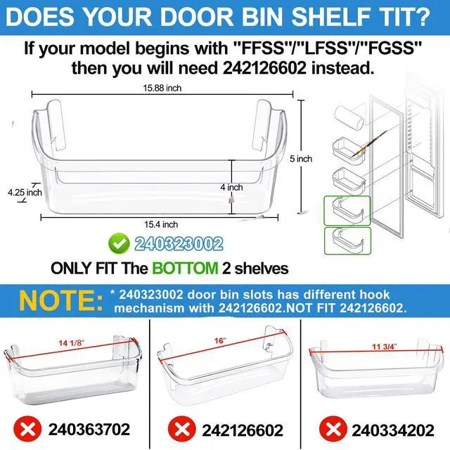 Alt view image 4 of 7 - 240356402 Refrigerator Door Bin and 240323002 Door Shelf Compatible with Frigidaire Refrigerator Door Shelf Replacement Parts FGHS2631PF4A FGHS2655PF5A FGUS2642LF2 FGHS2631PF2 Fridge Door Shelf(4 PCS)