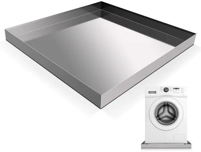 Main image of 28" x 30" x 2.5" Washing Machine Pan, Leak Protection for Laundry Room | Washing Machine Tray with Anti-Slip Bottom Pad, Raised Edge Drain Pan, No Hole, Heavy Duty 304 Stainless Steel