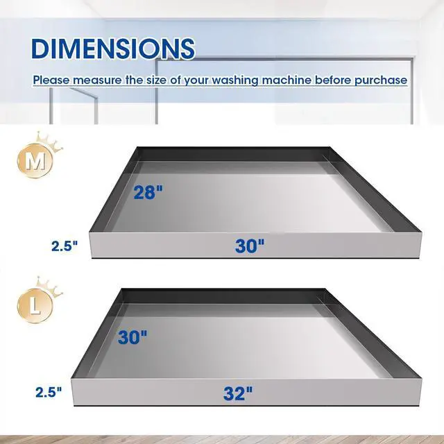 Alt view image 2 of 6 - 28" x 30" x 2.5" Washing Machine Pan, Leak Protection for Laundry Room | Washing Machine Tray with Anti-Slip Bottom Pad, Raised Edge Drain Pan, No Hole, Heavy Duty 304 Stainless Steel