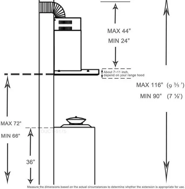 Alt view image 3 of 7 - Extension Wall Mount Range Hood Stainless Steel Exhaust Duct Chimney Cover Up to 9 ft. Ceiling