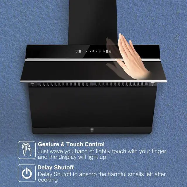 Alt view image 6 of 7 - Under Cabinet Range Hood 30 inch, 900 CFM, Heating Auto-cleaning | Wall mount kitchen hood, gesture & touch control, tempered glass surface, 3-speed exhaust fan, baffle filters, vent hood