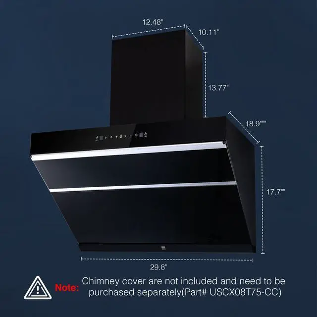 Alt view image 7 of 7 - Under Cabinet Range Hood 30 inch, 900 CFM, Heating Auto-cleaning | Wall mount kitchen hood, gesture & touch control, tempered glass surface, 3-speed exhaust fan, baffle filters, vent hood