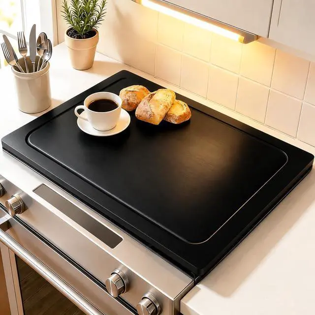 Main image of Wooden Noodle Board Stove Cover for Electric Stove & Gas Range, 27.56 x 19.69 In, Lightweight Stovetop Cover with Built-In Handles, Juice Groove & Smooth Flat Top for Extra Counter Space