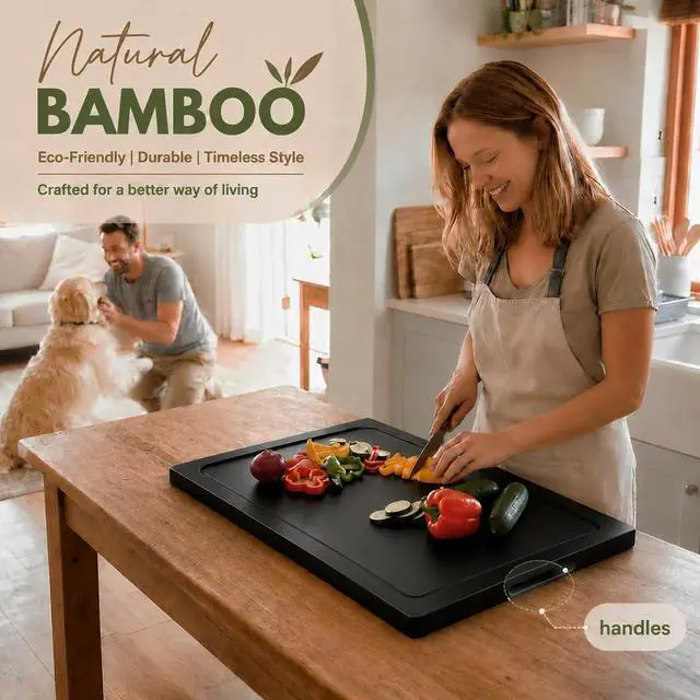 Alt view image 2 of 7 - Wooden Noodle Board Stove Cover for Electric Stove & Gas Range, 27.56 x 19.69 In, Lightweight Stovetop Cover with Built-In Handles, Juice Groove & Smooth Flat Top for Extra Counter Space
