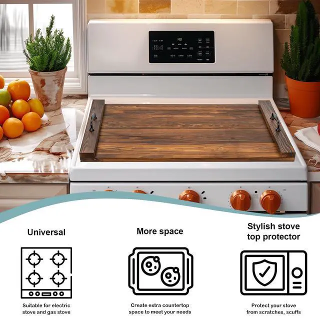 Alt view image 5 of 7 - Noodle Board Stovetop Cover with Handles, Sink Wood Block Covers for Electric & Gas Stove, RV Stove Burner, Farmhouse Decorative Wooden Tray for Kitchen