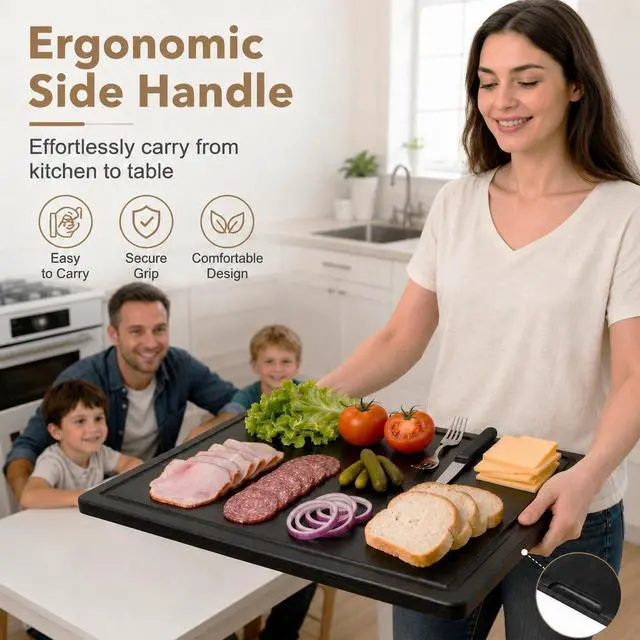 Alt view image 5 of 7 - Wooden Noodle Board Stove Cover for Electric Stove & Gas Range, 27.56 x 19.69 In, Lightweight Stovetop Cover with Built-In Handles, Juice Groove & Smooth Flat Top for Extra Counter Space