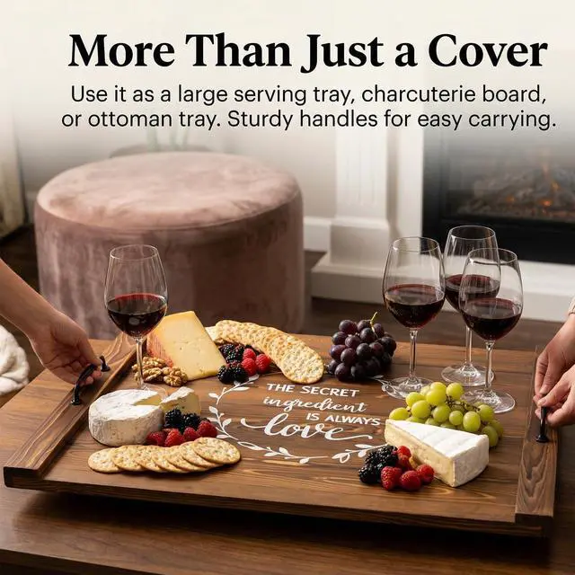 Alt view image 4 of 7 - Noodle Board Stovetop Cover with Handles, Sink Wood Block Covers for Electric & Gas Stove, RV Stove Burner, Farmhouse Decorative Wooden Tray for Kitchen-The Secret Ingredient is Always Love