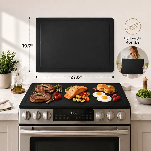 Alt view image 4 of 7 - Wooden Noodle Board Stove Cover for Electric Stove & Gas Range, 27.56 x 19.69 In, Lightweight Stovetop Cover with Built-In Handles, Juice Groove & Smooth Flat Top for Extra Counter Space