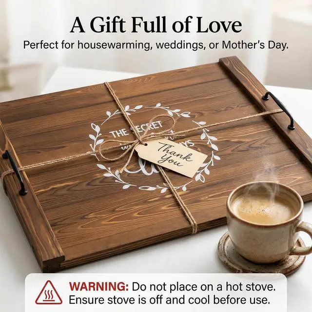 Alt view image 7 of 7 - Noodle Board Stovetop Cover with Handles, Sink Wood Block Covers for Electric & Gas Stove, RV Stove Burner, Farmhouse Decorative Wooden Tray for Kitchen-The Secret Ingredient is Always Love