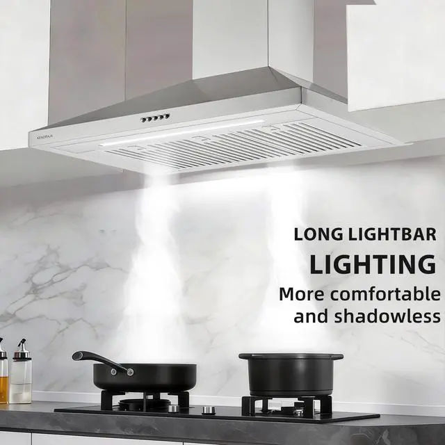Alt view image 6 of 7 - 36 Inch Wall Mount Range Hood, 700 CFM Stainless Steel Chimney Vent Hood, Ducted/Ductless Convertible, 3-Speed Push Button Control, Dishwasher-Safe Filters, LED Strip Light