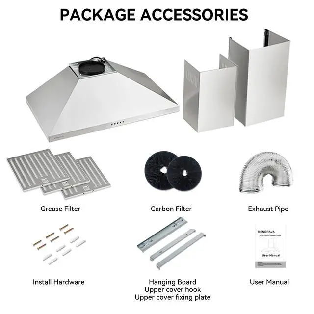 Alt view image 7 of 7 - 36 Inch Wall Mount Range Hood, 700 CFM Stainless Steel Chimney Vent Hood, Ducted/Ductless Convertible, 3-Speed Push Button Control, Dishwasher-Safe Filters, LED Strip Light