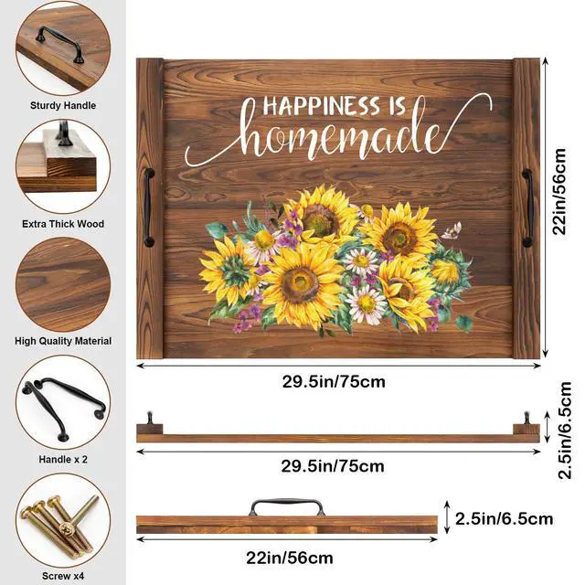 Alt view image 3 of 7 - Noodle Board Stovetop Cover with Handles, Sunflower Kitchen Decor Wood Block Covers for Electric & Gas Stove, RV Stove Burner and Sink, Farmhouse Decorative Wooden Tray for Kitchen