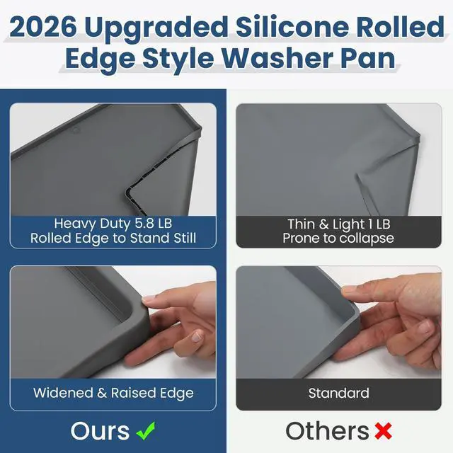 Alt view image 4 of 7 - 33 X 30 inch Large Thickened Silicone Washing Machine Drain Pan with 1-1/5" Raised Edge, Leak Protection Anti-Vibration Non-Slip Washing Machine Tray for Washer Dryer Other Appliances