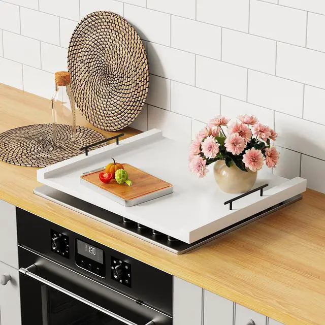Alt view image 3 of 7 - Noodle Board Stove Top Covers - White Wooden Stove Cover with Handles for Gas Burners & Electric Stove - 30 x 22 inches Kitchen Counter Extension