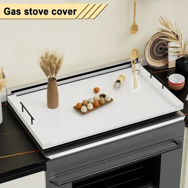Alt view image 6 of 7 - Noodle Board Stove Top Covers - White Wooden Stove Cover with Handles for Gas Burners & Electric Stove - 30 x 22 inches Kitchen Counter Extension