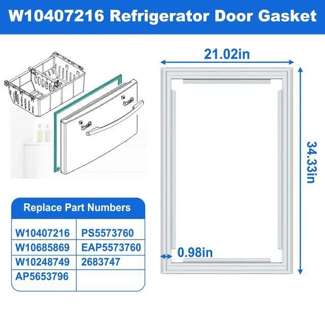 Alt view image 2 of 7 - W10407216 Refrigerator Door Gasket Compatible With Whirlpool Maytag KitchenAid Jenn-Air and Kenmore Refrigerators Replace W10685869 2683747 AP5653796 PS5573760 EAP5573760 W10248749