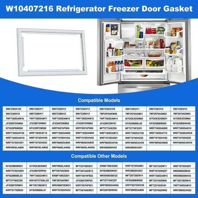 Alt view image 3 of 7 - W10407216 Refrigerator Door Gasket Compatible With Whirlpool Maytag KitchenAid Jenn-Air and Kenmore Refrigerators Replace W10685869 2683747 AP5653796 PS5573760 EAP5573760 W10248749