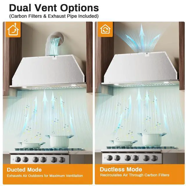 Alt view image 3 of 7 - Range Hood 30 inch, Insert Range Hood 600 CFM Kitchen Vent Stove Hood with 3 Speed Gestures Sensor Touch Control with Remote, Permanent Baffle Filter, Ducted/Ductless Convertible (silver2, button)