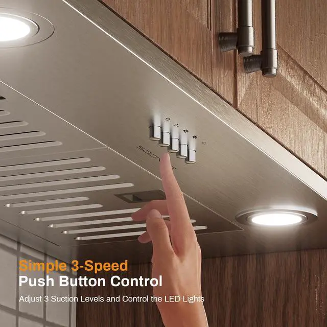 Alt view image 7 of 7 - Range Hood 30 inch, Insert Range Hood 600 CFM Kitchen Vent Stove Hood with 3 Speed Gestures Sensor Touch Control with Remote, Permanent Baffle Filter, Ducted/Ductless Convertible (silver2, button)