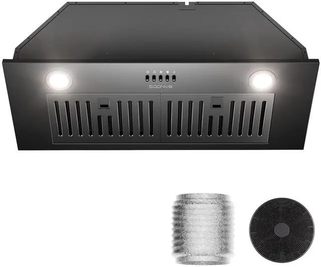 Main image of Range Hood 30 inch, Insert Range Hood 600 CFM Kitchen Vent Stove Hood with 3 Speed Gestures Sensor Touch Control with Remote, Permanent Baffle Filter, Ducted/Ductless Convertible (Black, button)