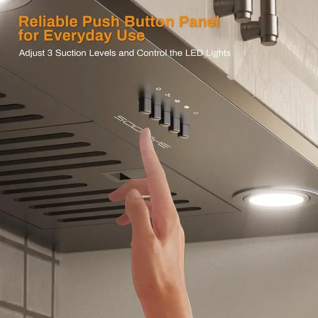 Alt view image 6 of 7 - Range Hood 30 inch, Insert Range Hood 600 CFM Kitchen Vent Stove Hood with 3 Speed Gestures Sensor Touch Control with Remote, Permanent Baffle Filter, Ducted/Ductless Convertible (Black, button)