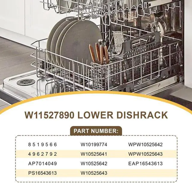 Alt view image 2 of 7 - W11527890 Dishwasher Lower Dishrack Compatible with Whirlpool Kenmore Kitchen Aid Maytag replace 8519566 W10199774 W10525641 W10525642 W10525643 WPW10525642 WPW10525643