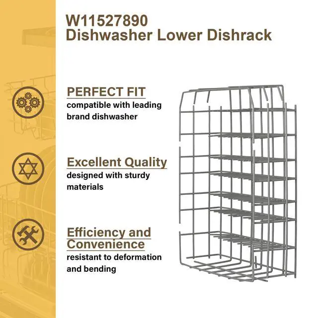 Alt view image 6 of 7 - W11527890 Dishwasher Lower Dishrack Compatible with Whirlpool Kenmore Kitchen Aid Maytag replace 8519566 W10199774 W10525641 W10525642 W10525643 WPW10525642 WPW10525643