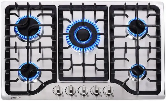 Main image of 30 Inch Gas Cooktop, 5 High Efficiency Burners Gas Stovetop Built-in Stainless Steel Gas Stove Propane/Natural Gas Convertible Gas Hob