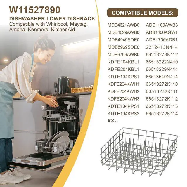 Alt view image 7 of 7 - W11527890 Dishwasher Lower Dishrack Compatible with Whirlpool Kenmore Kitchen Aid Maytag replace 8519566 W10199774 W10525641 W10525642 W10525643 WPW10525642 WPW10525643