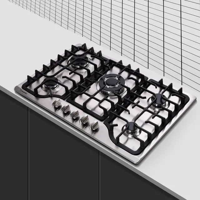 Alt view image 6 of 7 - 30 Inch Gas Cooktop, 5 High Efficiency Burners Gas Stovetop Built-in Stainless Steel Gas Stove Propane/Natural Gas Convertible Gas Hob