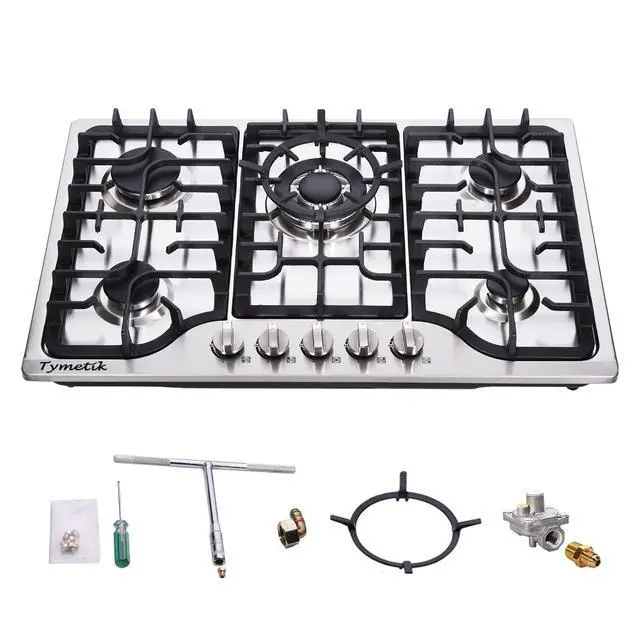 Alt view image 7 of 7 - 30 Inch Gas Cooktop, 5 High Efficiency Burners Gas Stovetop Built-in Stainless Steel Gas Stove Propane/Natural Gas Convertible Gas Hob