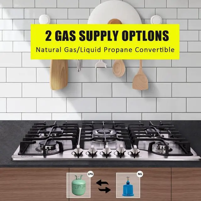 Alt view image 3 of 7 - 30 Inch Gas Cooktop, 5 High Efficiency Burners Gas Stovetop Built-in Stainless Steel Gas Stove Propane/Natural Gas Convertible Gas Hob