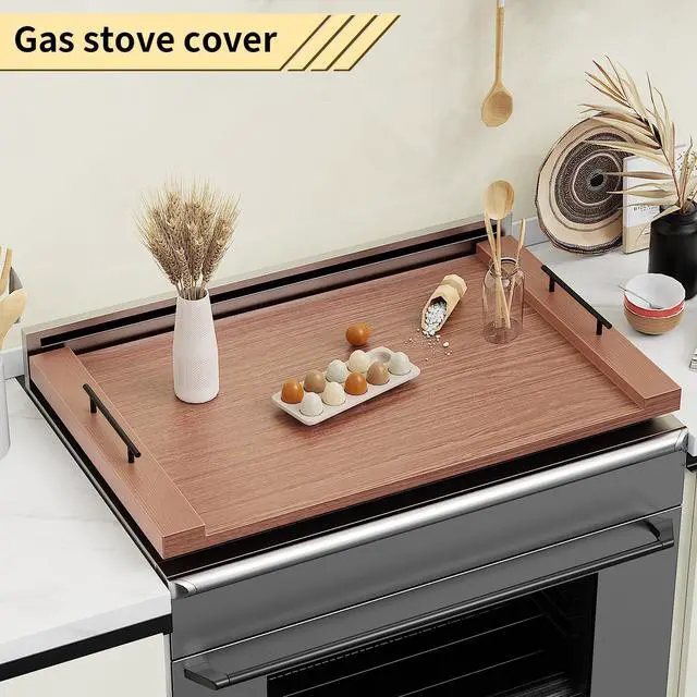 Alt view image 5 of 7 - Walnut-colored Wood Noodle Board Stove Cover with Handles - 30x22 Large Stove Top Covers for Gas Burners, Decorative Wooden Stove Topper for Electric Range, Extra Counter Space for Farmhouse