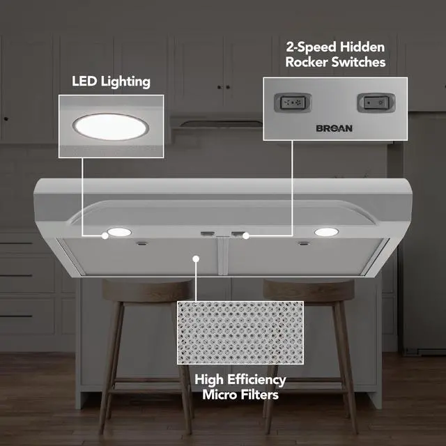 Alt view image 2 of 7 - 30 Inch Alta Under Cabinet Range Hood, ENERGY STAR, 350 Max Blower CFM - Electric Rangehood and Exhaust for Kitchen Stove Cooking and Ventilation, Stainless Steel