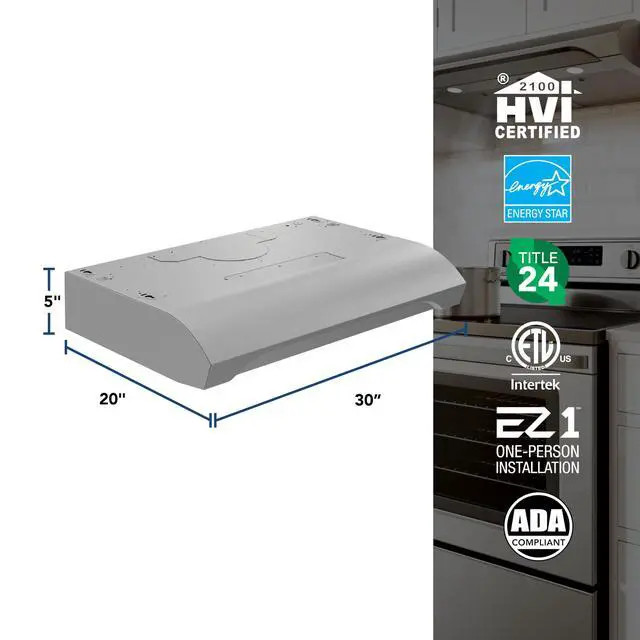 Alt view image 6 of 7 - 30 Inch Alta Under Cabinet Range Hood, ENERGY STAR, 350 Max Blower CFM - Electric Rangehood and Exhaust for Kitchen Stove Cooking and Ventilation, Stainless Steel
