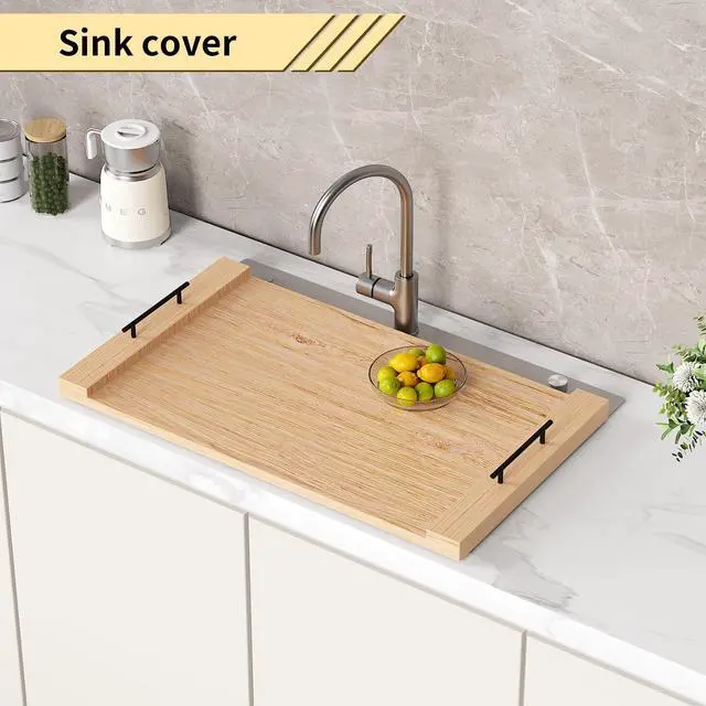 Alt view image 4 of 7 - Oak-colored Wood Noodle Board Stove Cover with Handles - 30x22 inch Stove Top Cover for Gas Burners, Decorative Wooden Stove Topper for Electric Range, Extra Counter Space for Farmhouse Kitchen