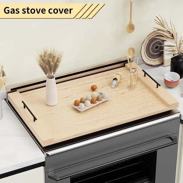 Alt view image 5 of 7 - Oak-colored Wood Noodle Board Stove Cover with Handles - 30x22 inch Stove Top Cover for Gas Burners, Decorative Wooden Stove Topper for Electric Range, Extra Counter Space for Farmhouse Kitchen