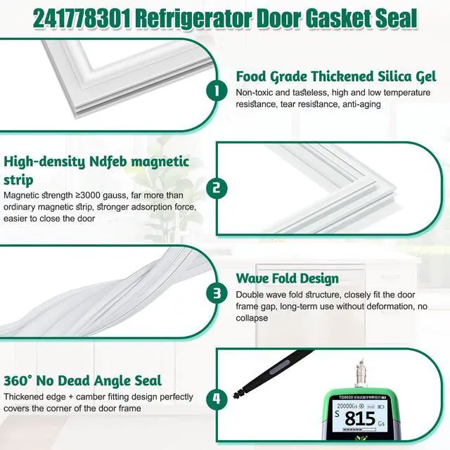 Alt view image 4 of 7 - UPGRADED 241778301 241778315 Refrigerator Door Gasket Replacement Compatible with 241778307 Electrolux, Frigidaire, Kenmore Refrigerator Door Seal, Replaces Part Number 4994874 Freezer Door Gasket