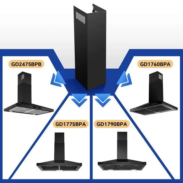 Alt view image 2 of 5 - Stainless Steel Chimney Extension for Range Hood GD17 and GD24 Series, 31.5 inch, Wall-Mounted style (Black)